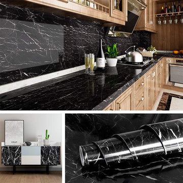 (Pack of 5) Self Adhesive Black  Marble Sheet for Kitchen / Waterproof Anti Oil & Heat Resistant Wallpaper Sheet (2 Feet x 6.5 feet)
